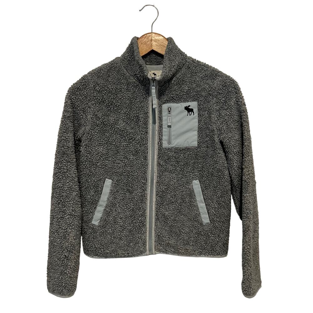 Abercrombie Kids Fleece Jacket Size 11/12 Gray Blue Pockets Outdoor